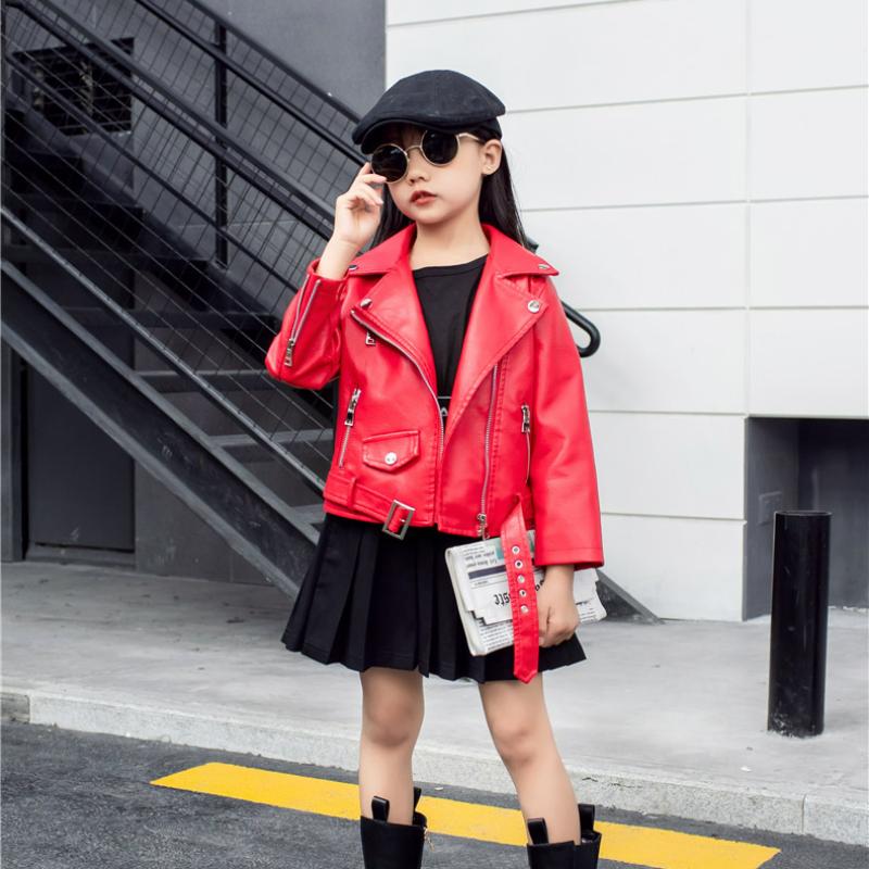Kids Clothing Boys and Girls Spring Autumn Turndown Collar Leather Jacket Children's Motorcycle Korean Style Jacket