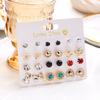 12 Pairs Earrings Set Stud Crystal Pearl Butterfly Flower Heart Women Jewelry