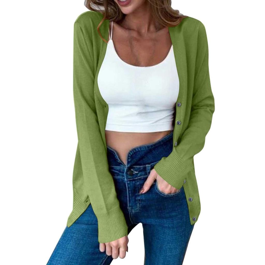 Women's Autumn Button Solid Color Long Sleeve Cardigan Women's Knit Sweater