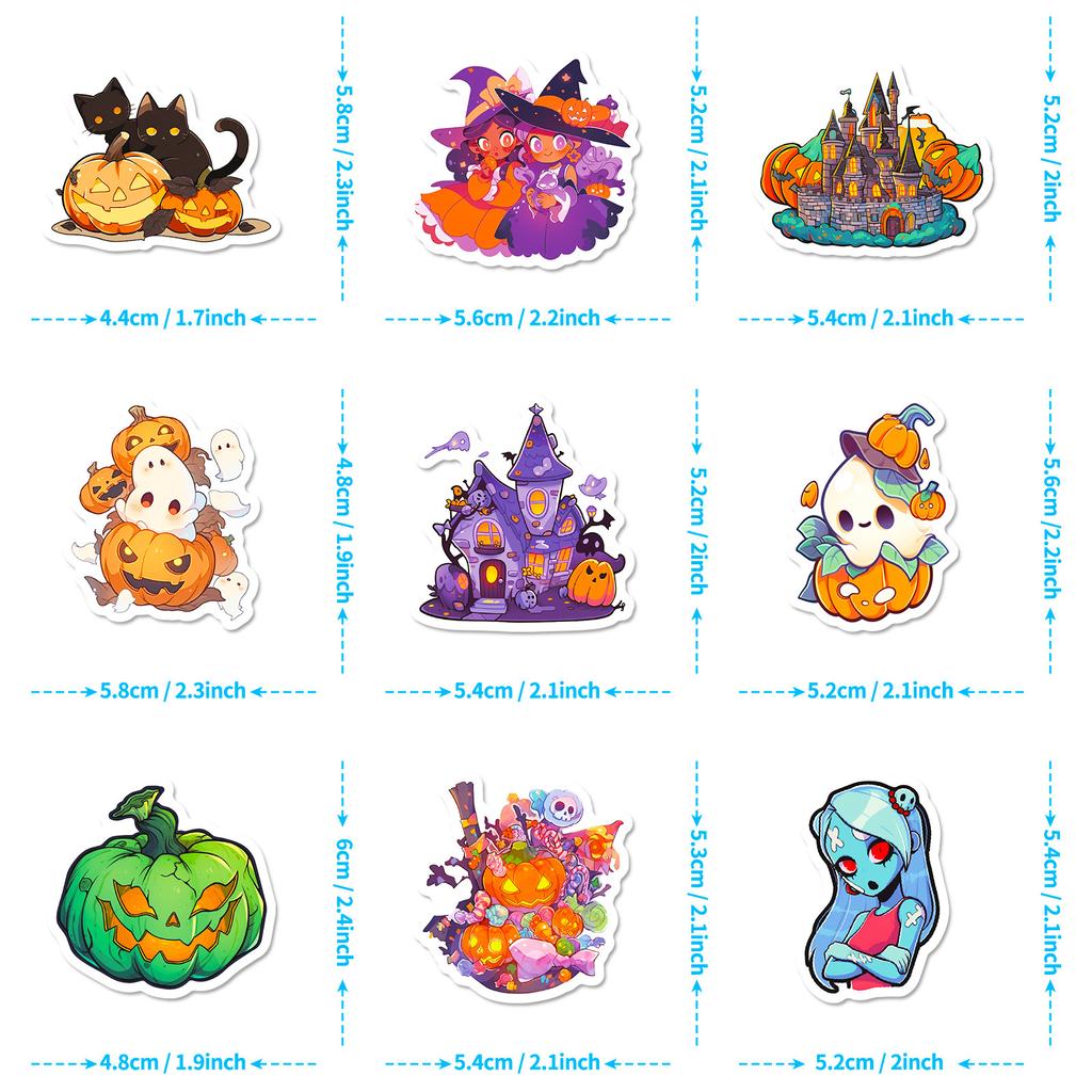 50pcs Halloween Pumpkin Monster Motorcycle Car Graffiti Sticker Trunk Water Cup DIY Sticker Decal