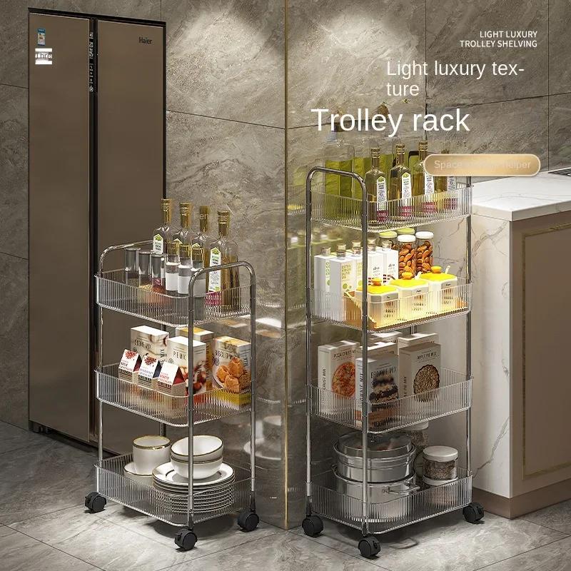 Полка для хранения вещей Прозрачная акриловая тележка для косметики Спальня Гостиная Полка для хранения закусок Ванная комната Мобильная полка для дома