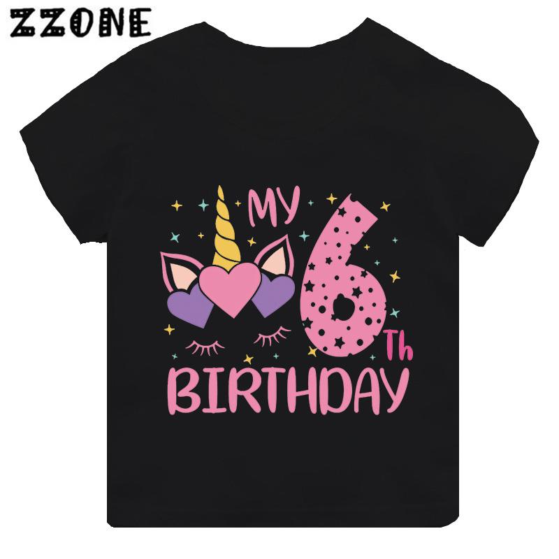 My 1 2 3 4 5 6 7 8 9 th Years Birthday Unicorn Print Cute Girls Clothes Summer Short Sleeve Kids T shirt Baby Boys TShirts