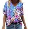 Летний топ с V-образным вырезом и 3D-цветочным принтом, модные повседневные женские футболки с короткими рукавами