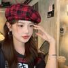 Японский клетчатый берет шляпа красный ретро шляпа художника винтажный Y2k берет шляпа женский