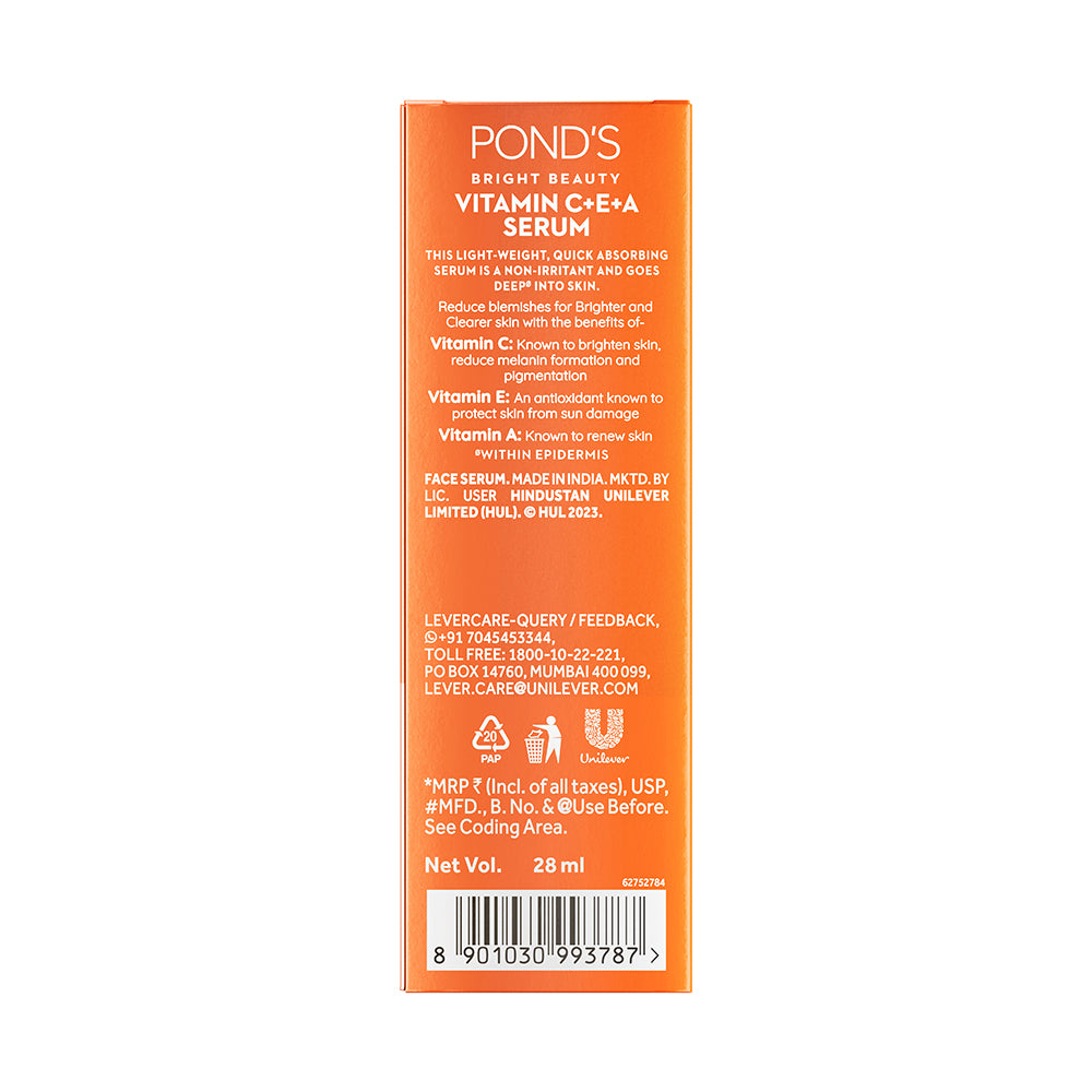 POND'S Сыворотка Bright Beauty 12% с витаминами C E A 28 мл для удаления следов от акне, пигментации, пятен, для чистой сияющей кожи, быстро впитывается