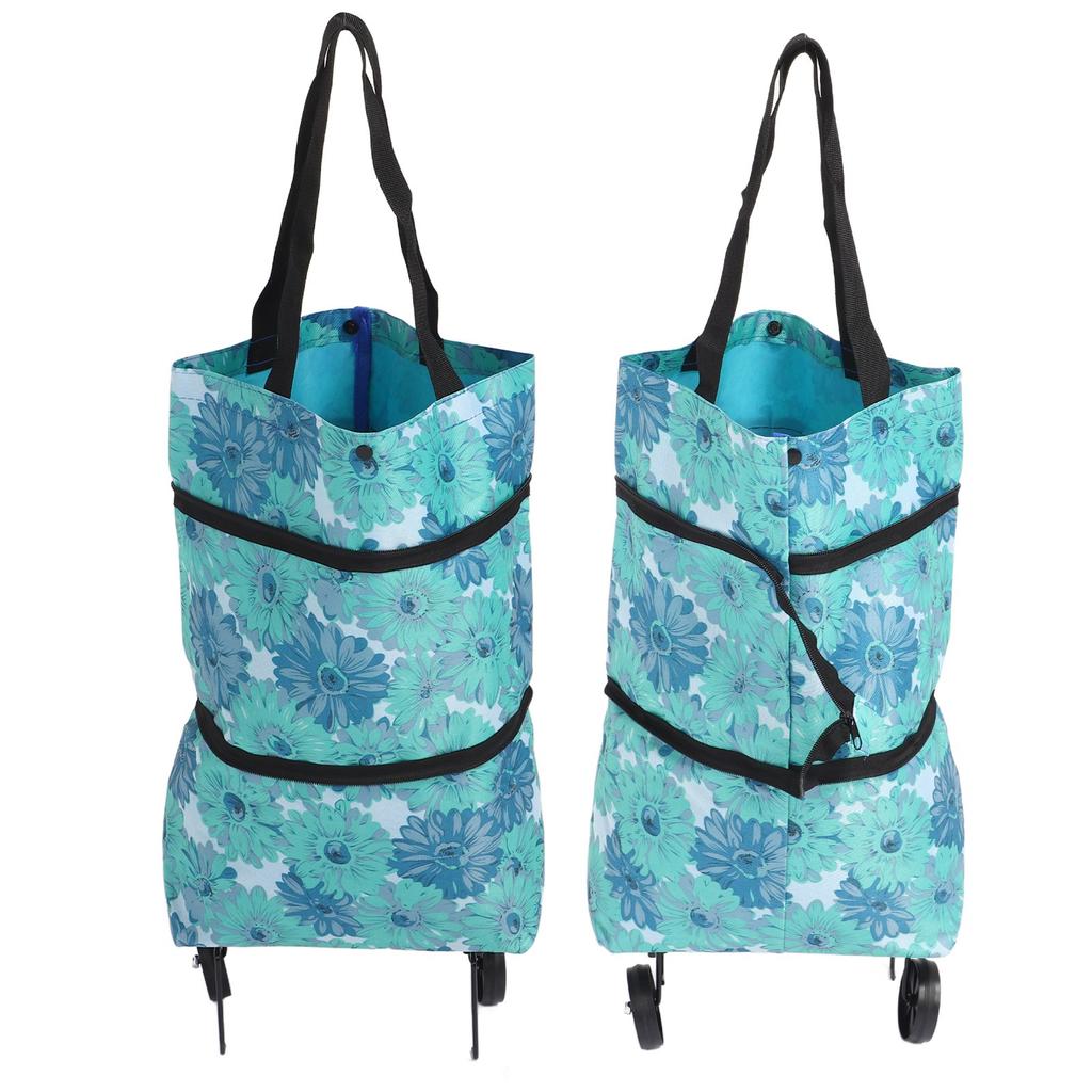 Collapsible Trolley Bags Folding Shopping Bag Canvas Multifunctional Grocery Bag with Wheel for