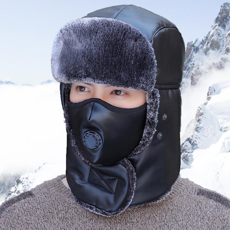 Шапка мужская зимняя ветрозащитная велосипедная шапка уличная теплая дыхательный клапан кожаный бархат утолщенная шапка для ушей женская