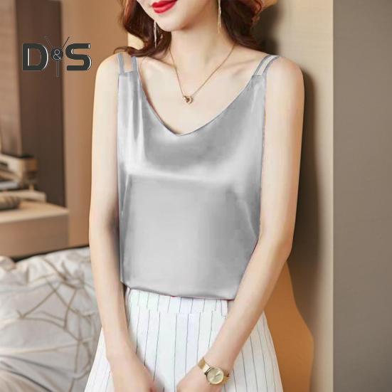 Женский укороченный жилет с V-образным вырезом, без рукавов, гладкий атласный топ из искусственного шелка, укороченный жилет, универсальная повседневная одежда