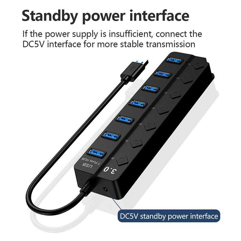 USB-концентратор 3.0 USB 2.0 Хаб Множественный USB-расширитель Разветвитель Высокоскоростной 4 / 7 Портов Выключатель Питания Многоцелевой Концентратор для Ноутбука ПК USB 3.0 Хаб для ПК Компьютерные Аксессуары
