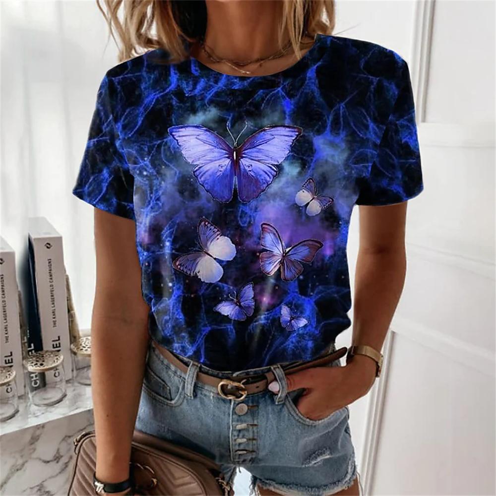 Летняя женская футболка с принтом в виде бабочек, модная женская футболка с коротким рукавом