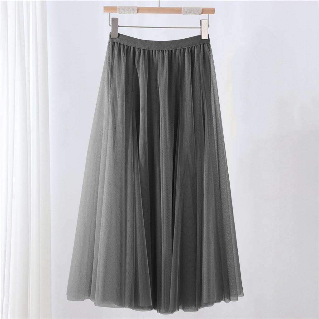 Женская однотонная сетчатая юбка с резинкой, большая юбка средней длины