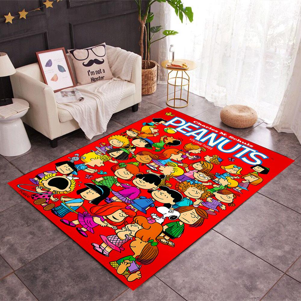 Snoopy's Peanuts Gang Themed Anti-Slip Rugs - Polyester Home Decor, Suitable for Bedrooms, Living Rooms, Doorways, Studios, and Decorations