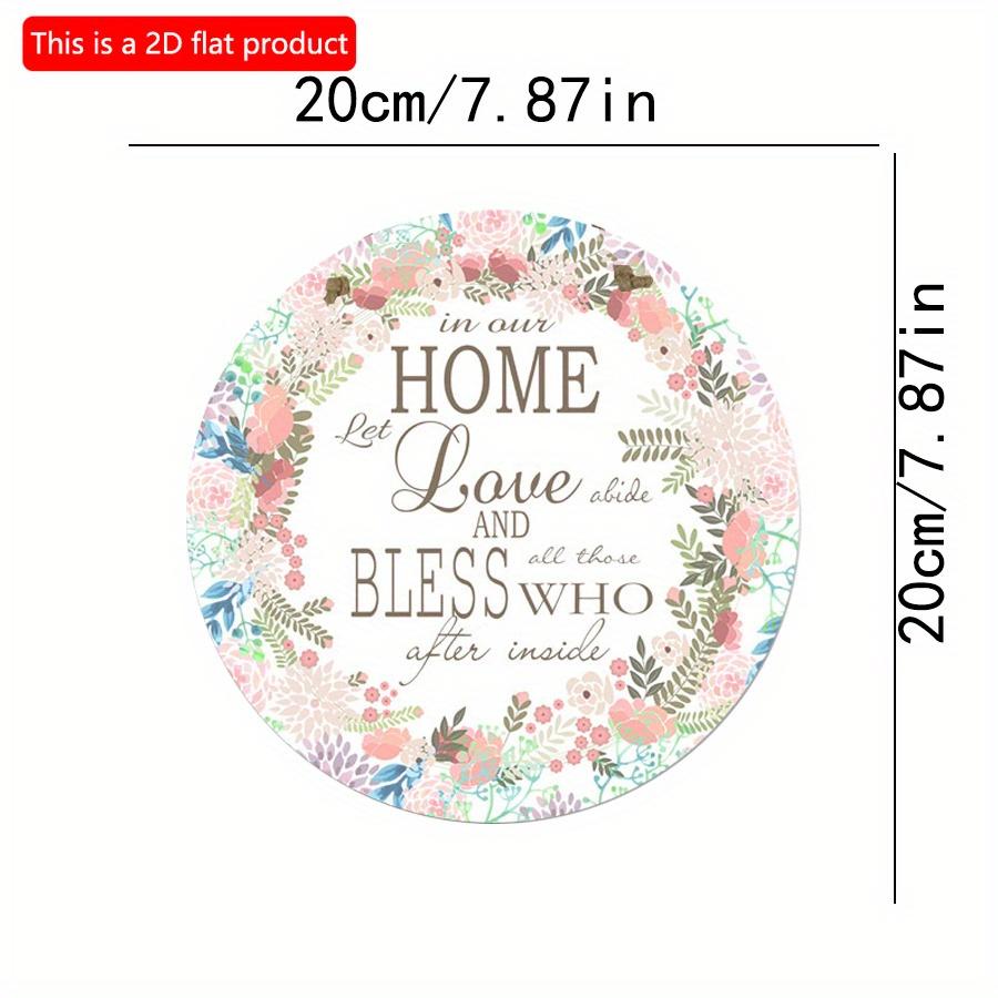2D Flat 20*20cm1pc Home Love and Bless Simple Artistic Style Pink Garland Round Hanging Wooden Home Decoration, Light Pink Beatiful Flowers Print Wood
