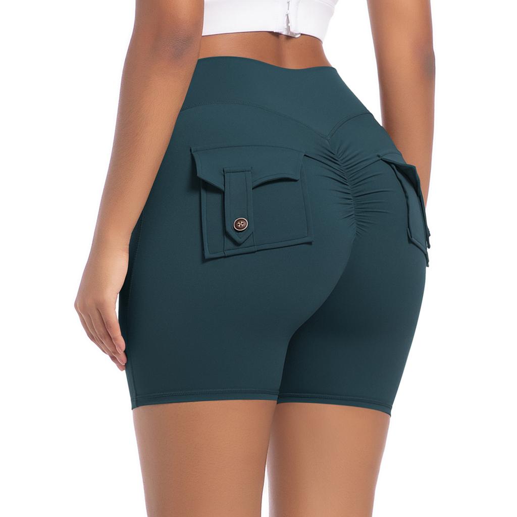 Auroth Women Yoga Sports Shorts Whith Pocket High Stretch Gym Fitness Short Leggings Peach Hip Shorts