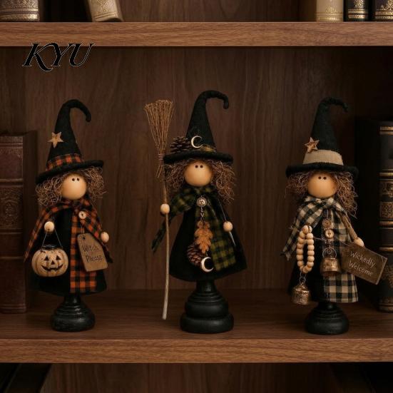 Thanksgiving Haunted House Props Rustic Witch Resin Figurine, Fall Halloween Tabletop Decor, Vintage Farmhouse Decorative Crafts for Shelves