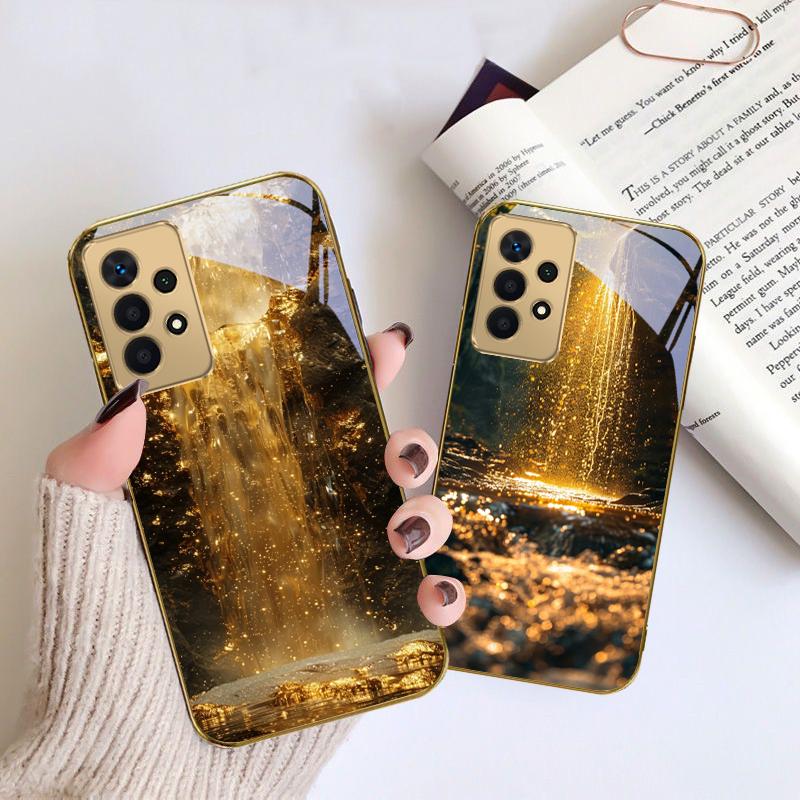 Великолепные пейзажи Для Samsung A 01 52S A04 A05S A10 A12 A13 22 23 24 36 42 M02 Note 10 20Ultra 8 9 Золотой стеклянный чехол для телефона