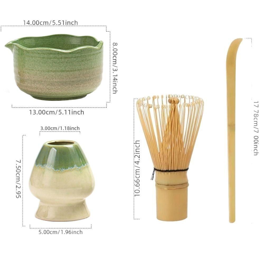4PCS Bamboo Ceramic Matcha Whisk Reusable Matcha Stirring Brush New Japanese Matcha Tea Set