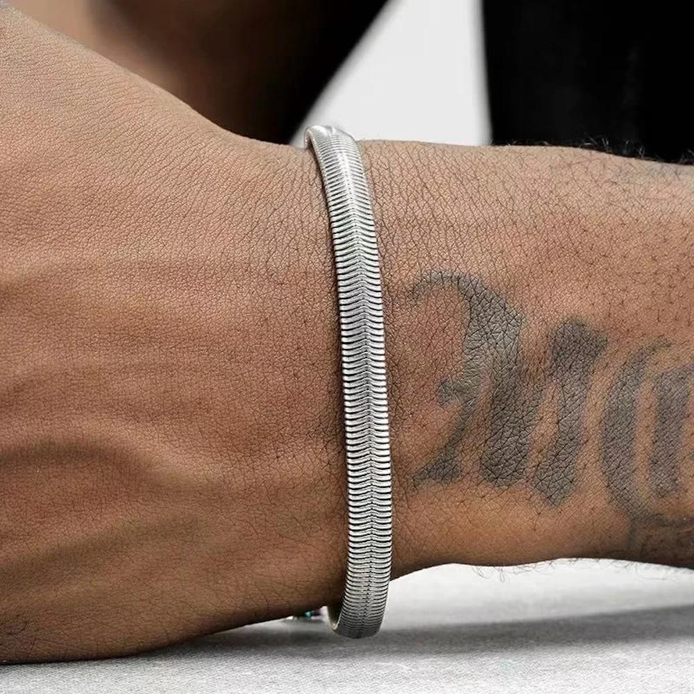 Мужской ретро браслет из нержавеющей стали с плоской змеиной цепочкой 6 мм, хип-хоп, для вечеринок, модные ювелирные изделия, тренды, аксессуары из титановой стали, подарки