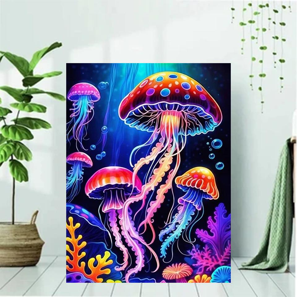 Marine Animal 5DDIY Diamond Painting Colorful Jellyfish Full Diamond Inlaid Diamond Art Cross Embroidery Set Cartoon Decoration