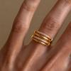 KunJoe Luxury 18K Gold Plated Stainless Steel Stackable Rings Women Fashion Glass Drill Multilayer Connecting Ring Party Jewelry