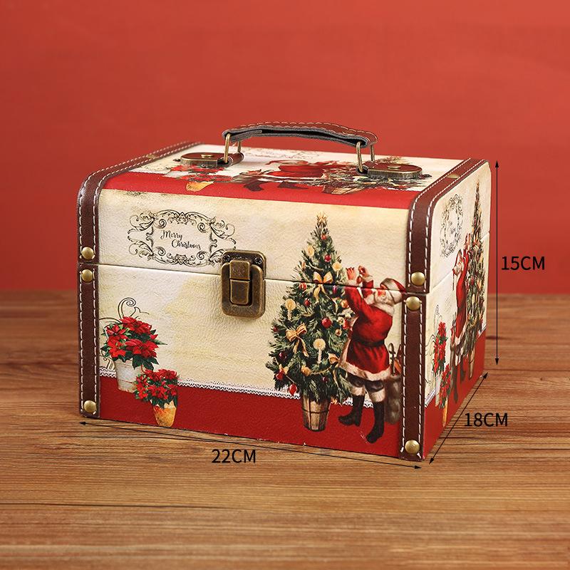 Рождественская коробка для конфет, винтажная коробка для упаковки ювелирных изделий из искусственной кожи с замком, размер S/M/L, деревянная коробка для хранения разных сокровищ с ручкой