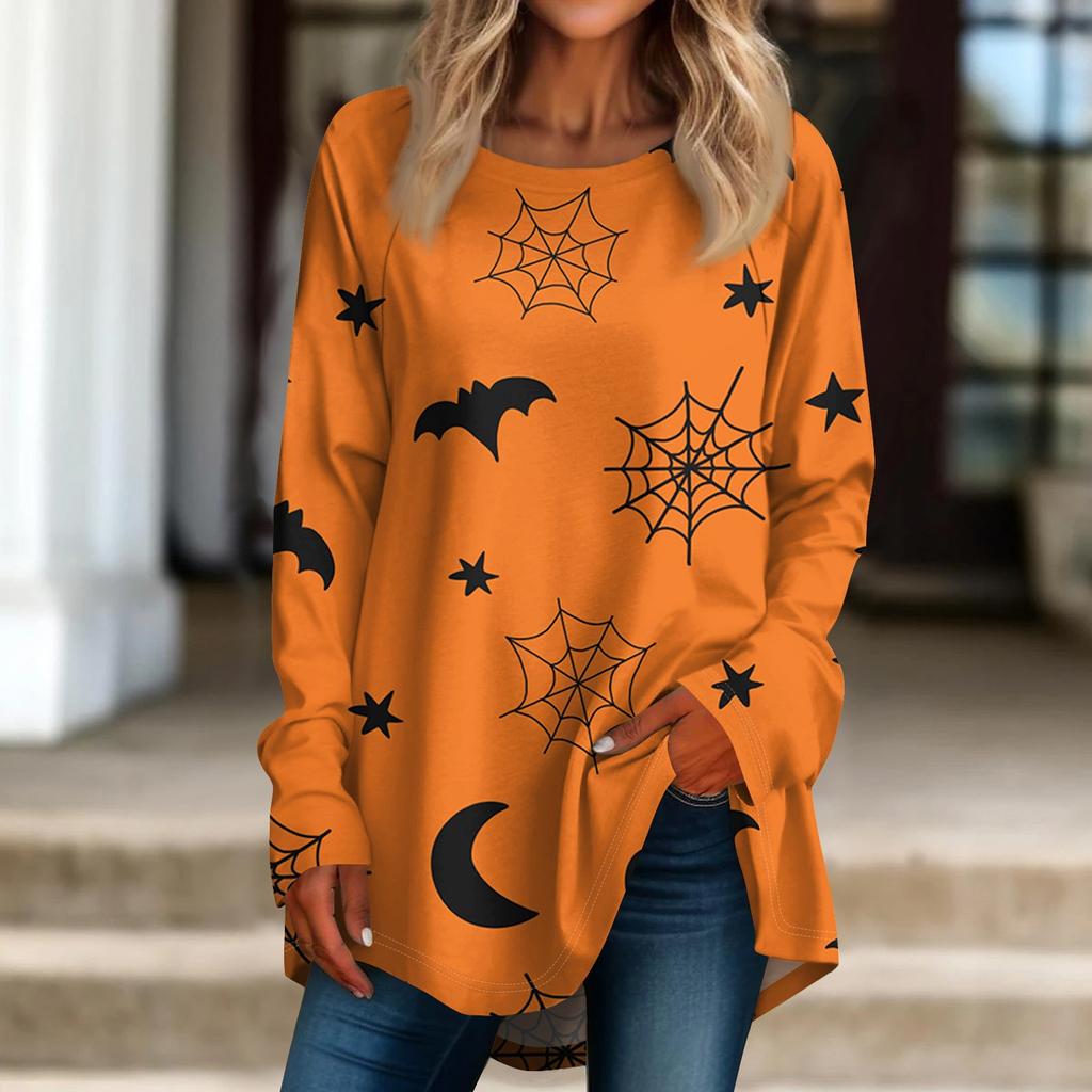 Хэллоуин Женская повседневная футболка больших размеров с длинными рукавами и круглым вырезом в стиле ретро с принтом Топ