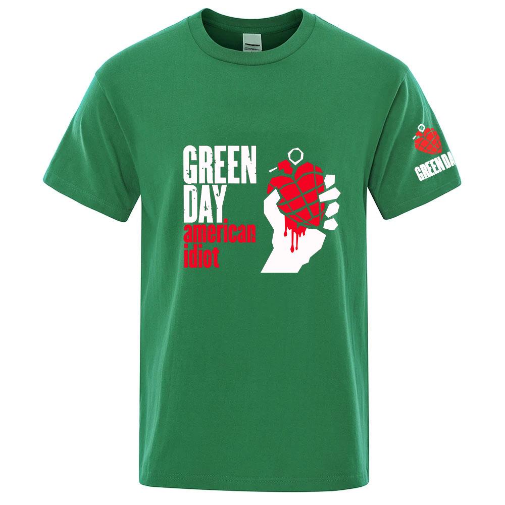 2026 Unisexs Summer Premium Fabric Quickdry Top Green Day American Idiot Albuum Cover Logo Print Solid Color Simple Tshirt
