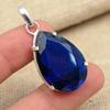 Faceted Blue Sapphire Gemstone Lab-Created 925 Sterling Silver Jewelry Handmade Pendant