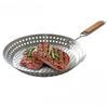 Round Hollowed-out Wooden Handle Barbecue Plate Outdoor Vegetable Barbecue Plate Outdoor Portable BBQ Grill Pan