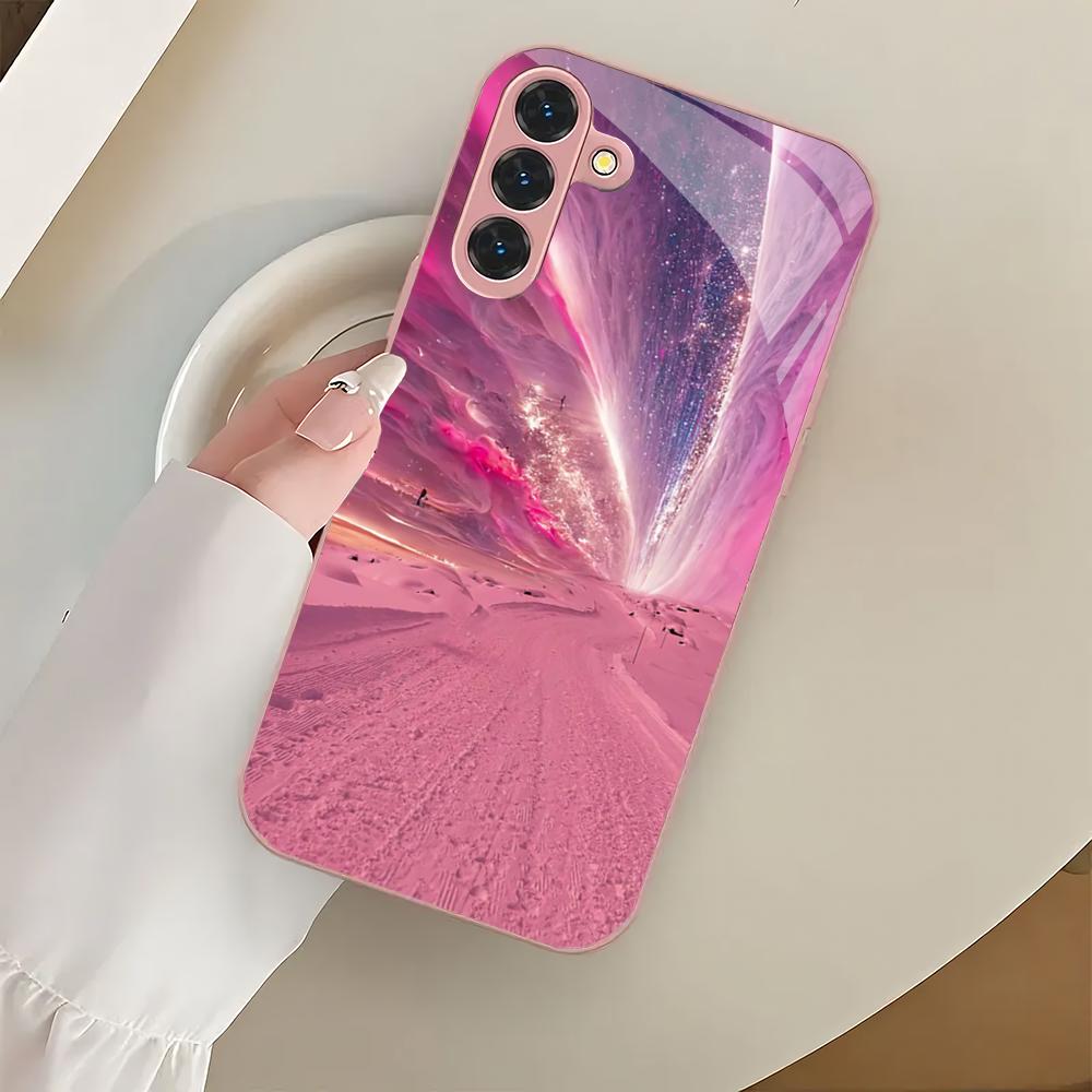Креативный розовый стеклянный чехол для телефона, подходящий для Samsung Galaxy S26 S25 S24 S23 S22 S20 FE/Ultra/Plus, противоударная задняя крышка