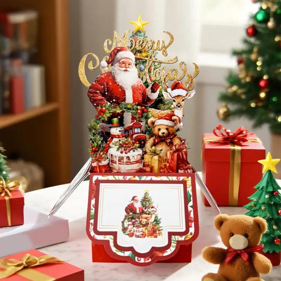 Christmas Pop Up Card 3D Folding Greeting Cards Funny Santa Snowman Bear Holiday Gift Card for Xmas Party Favors
