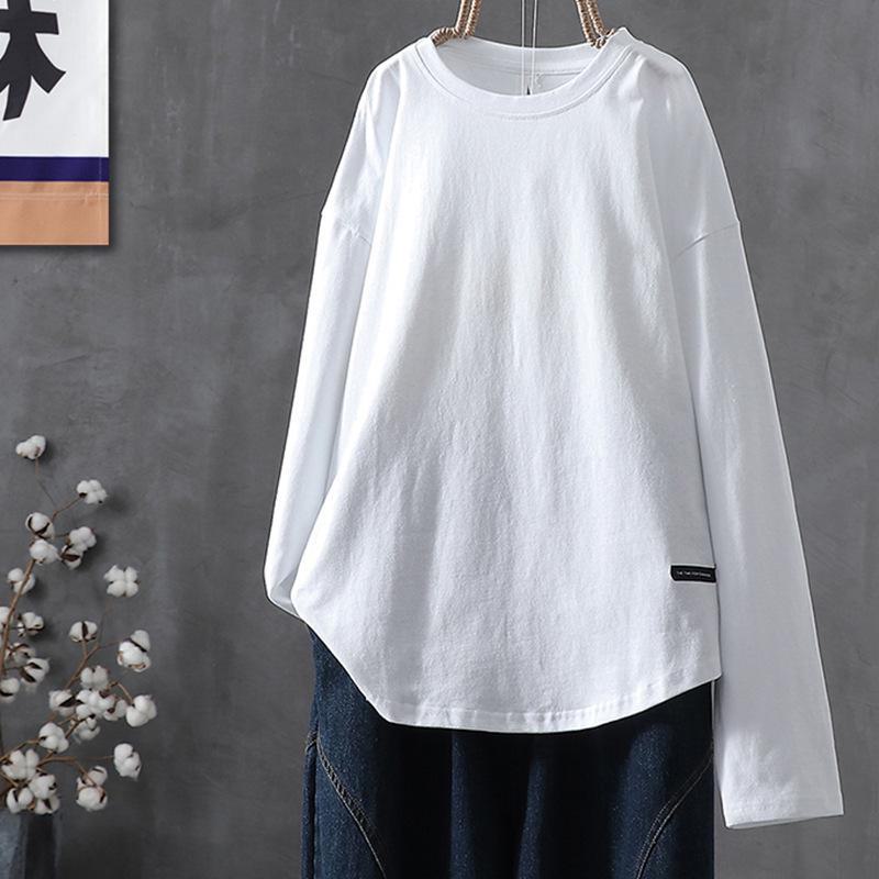 Женская футболка с длинным рукавом, многослойная - Однотонная, Большие размеры EMA