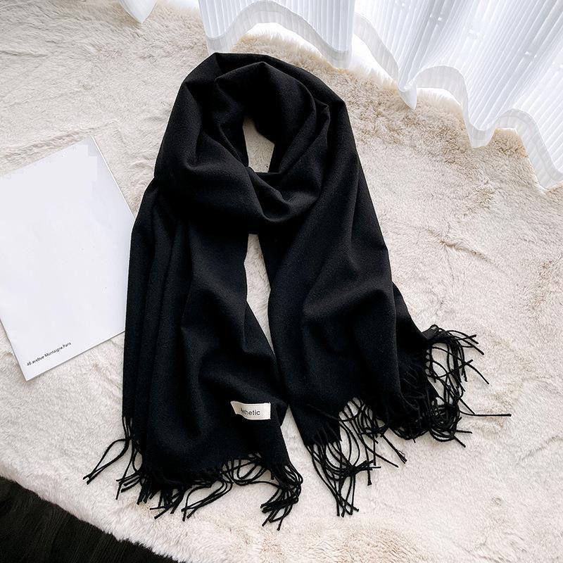 Однотонный искусственный кашемировый шарф для женщин, подходит для зимы, подходит для пар, двойного назначения, теплый, длинный, толстый
