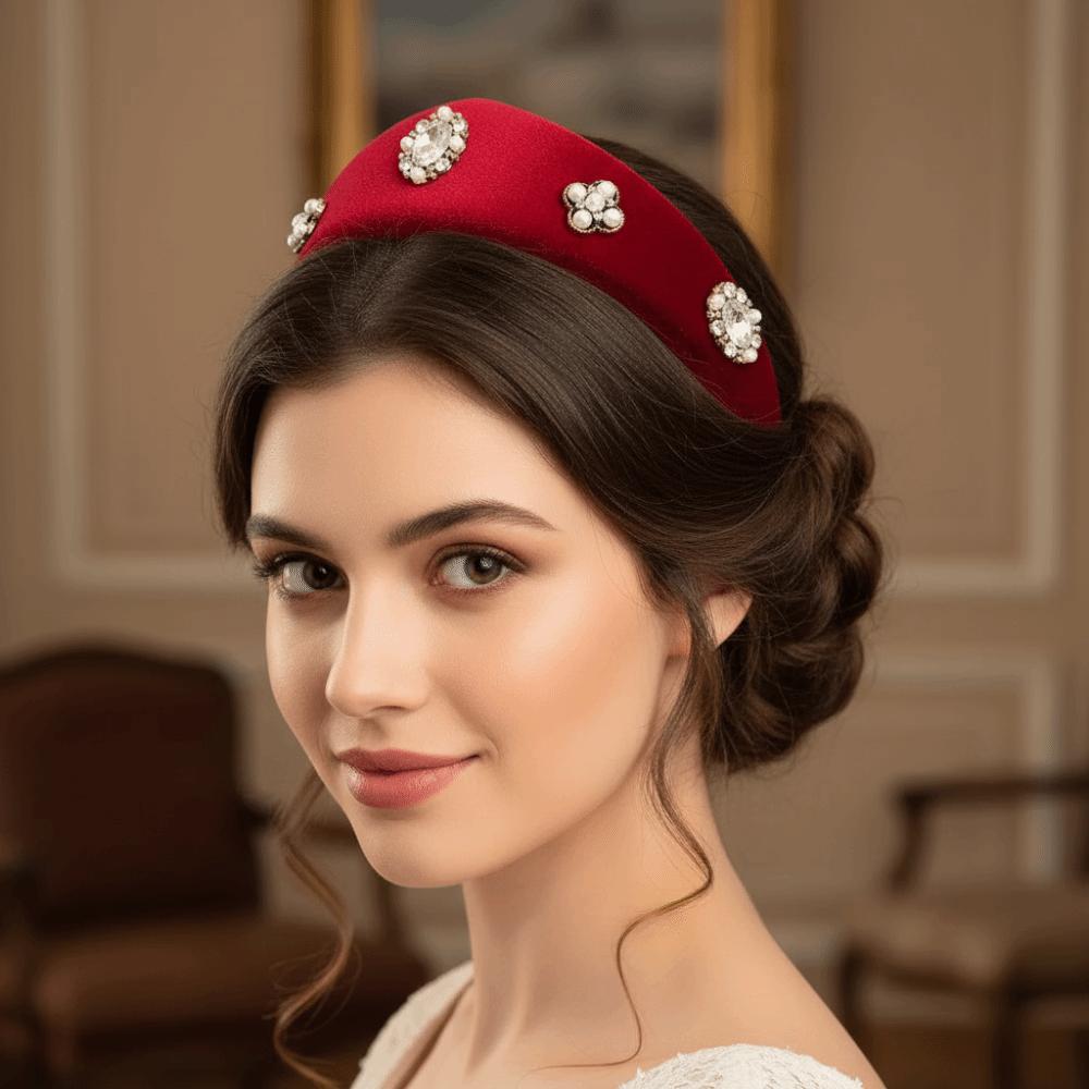 Baroque Crown Hair Hoop Elegant Vintage Hair Accessories Simple Rhinestone Pearls Hairband Party