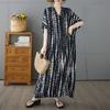Plus Size 2025 Summer Long Printing Dress Women Basic Vintage V-Neck Beach Casual Dress Loose Dress