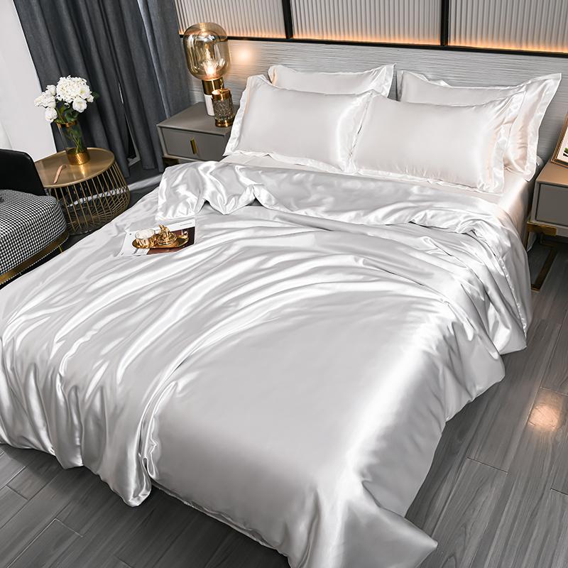 A/B Double-Sided Color Bedding Set Silky Satin Duvet Cover Bed Sheet Pillowcase Luxury Bedsheet King Queen Double Twin Size