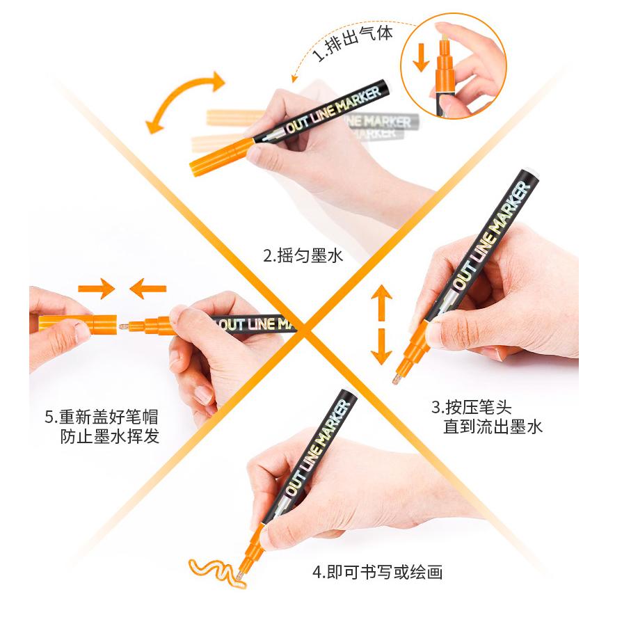 Double Line Pen 8 / 12 Colors 1-3MM Multicolor Glitter Marker Colorful Highlighter Fluorescent Marker Outline Pens