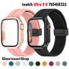 Стекло + чехол + ремешок для Apple, ремешок для часов 44 мм, 45 мм, 41 мм, 40 мм, силиконовый браслет с магнитной пряжкой + бухта iWatch Series 8 se 7 6 5 4