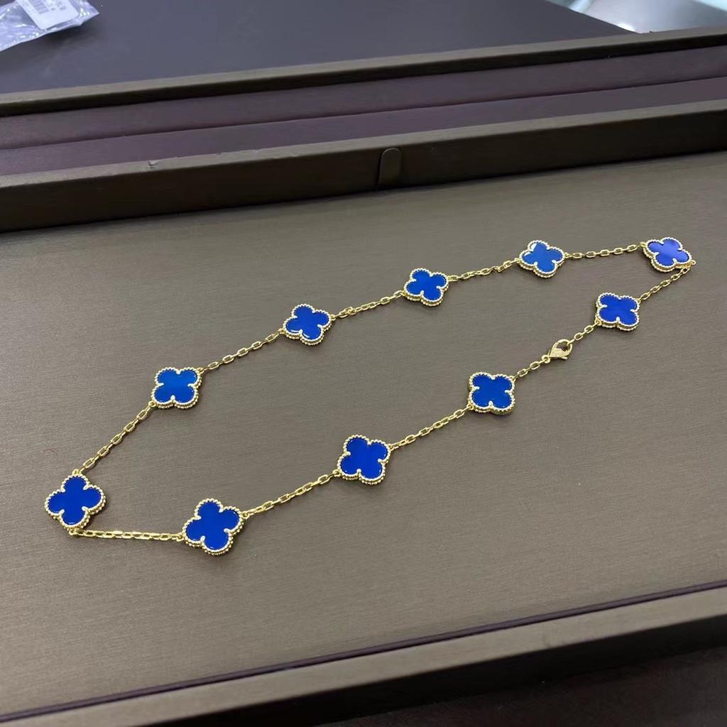 Ten Flower Necklace, Four-leaf Clover White Fritillary Agate Rose Gold 10 Flower Collarbone Chain