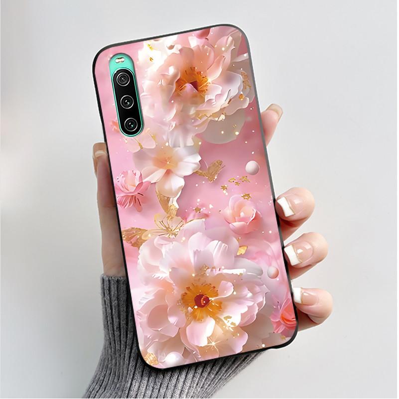 For Sony Xperia 10 VI V IV III II Case Luxury Fashion Butterfly Flowers Soft Black TPU Cover Ultrathin Shockproof Shell Fundas