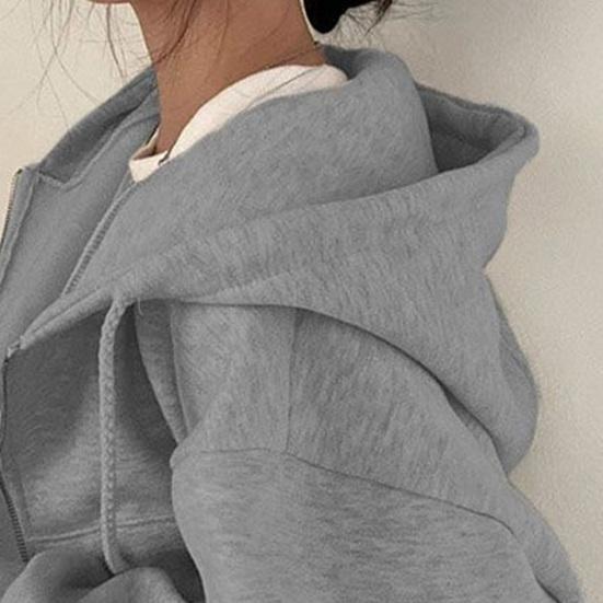 Women's Cropped Zip Up Hoodie Drawstring Long Sleeve Crop Sweatshirt Fall Casual Hooded Jacket with Pockets