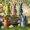 Plush Easter Bunny Statue with Bow Rabbit Gnome Doll Easter Holiday Bunny Sculpture  Indoor Table