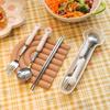 Stainless Steel Portable Cutlery Set: Chopsticks, Spoon, Fork with Storage Box for Students, Children, and Office Workers.