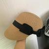 Женская летняя соломенная шляпа Французская с плоским верхом Винтажная с бантом Козырек от солнца Кепка для активного отдыха Путешествий Пляжного отдыха Защита от солнца Головной убор