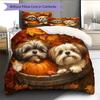 Shih Tzu and Fallen Leaves Pattern Bedding Home Decoration Birthday Gift (1 * duvet cover + 2 * pillowcase, without core)