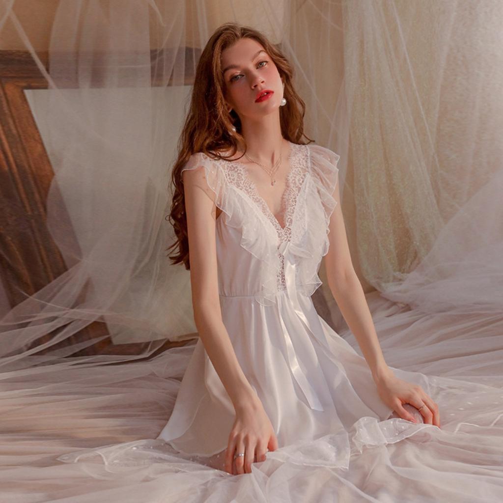 Сексуальная ночная рубашка с подтяжками, перспективный кружевной комплект с V-образным вырезом и глубоким вырезом, домашняя одежда