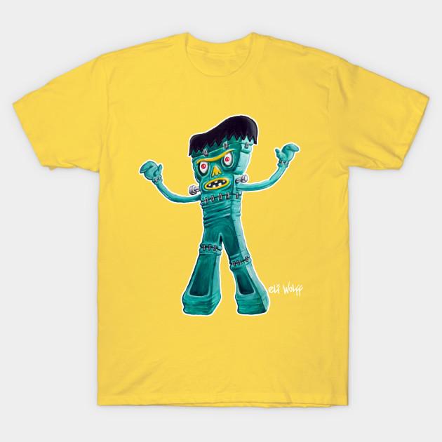 Men Black Print T-shirt Franken Gumby No-Cut Heat Transfer Print Cotton Tshirt