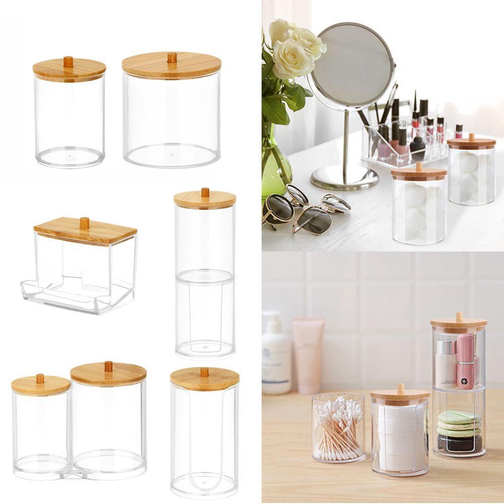 Контейнер для хранения прозрачных ватных дисков с бамбуковой крышкой, бутылка для ватных палочек