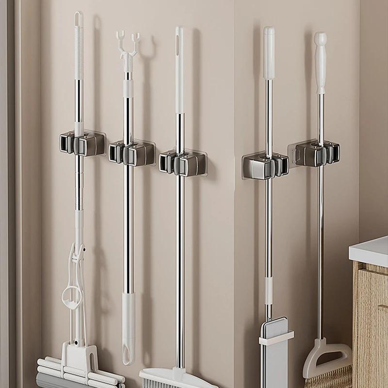Настенный крючок-держатель для швабры, самоклеящийся органайзер для швабры, стойка, держатель для швабры, щетки, веника, кухонные аксессуары для хранения, ванная комната