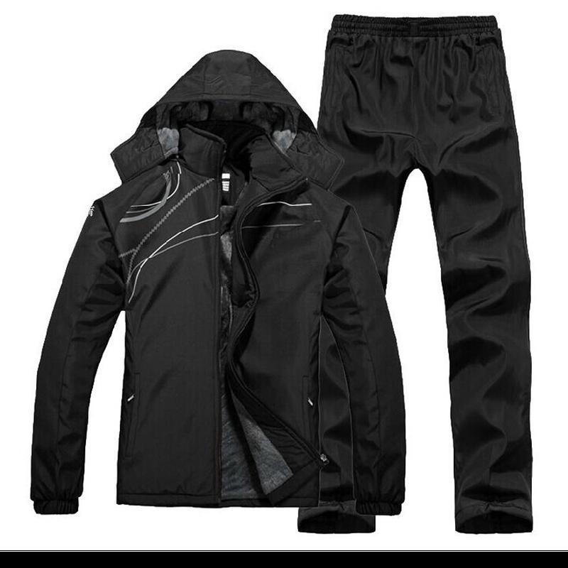 Men's Sports Suit Autumn and Winter Thick Section Jersey Track Suit Plus Velvet Winter Warm Clothing